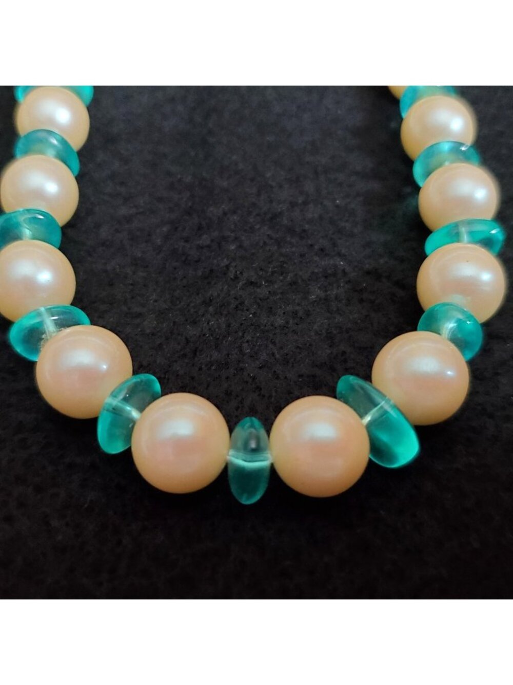 Vintage Monet Beaded Necklace Imitation Pearl Lucite Cream Green 20"